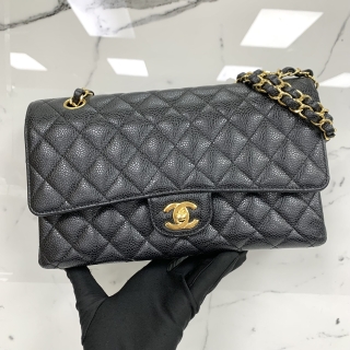 CHANEL BAG CLASSIC FLAP CAVIAR SKIN MEDIUM DOUBLE FLAP BLACK GHW