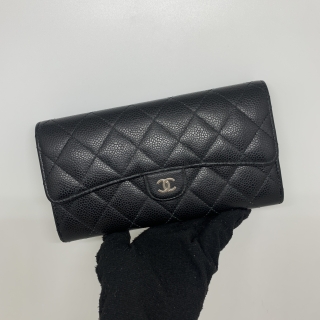 CHANEL SLG MATELASSE CAVIAR SKIN LONG WALLET SHW BLACK WITH  CARD, NO.31 31811002