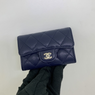 CHANEL SLG CAVIAR SKIN AP0214 CARD HOLDER CASE NAVY BLUE MICROCHIP H18HKP1L