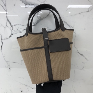 HERMES BAG PICOTIN LOCK 18 TOILE/SWIFT BI MOUSSE/BAI-BRUN PHW G STAMP
