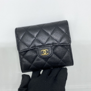 CHANEL SLG MATELASSE CAVIAR SKIN TRIFOLD WALLET BLACK RFID MICROCHIPPED