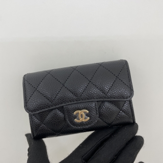 CHANEL SLG CAVIAR SKIN AP0214 CARD HOLDER BLACK GHW PN88NLG9