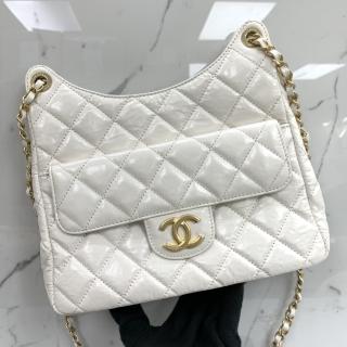 CHANEL BAG MATELASSE AS3690 SHINY CRUMPLED HOBO CHAIN SHOULDER WHITE RFID MICROCHIP G9HPEJ0H