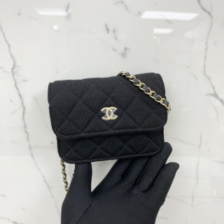 CHANEL BAG CD0104 COTTON/JERSEY NOVLETY MINI CHAIN FLAP VIP GIFT BLACK RFID MICROCHIP TXUJ97KH