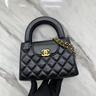 CHANEL BAG AS4416 CALFSKIN KELLY MINI SHOPPING BAG GHW BLACK RFID MICROCHIP T5JK184G