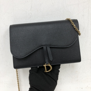 DIOR SLG SADDLE WALLET ON CHAIN LEATHER BLACK 12-MA-0252