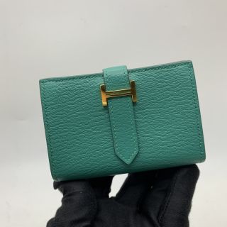 HERMES SLG BEARN MINI CHEVRE VERT VERONE D STAMP
