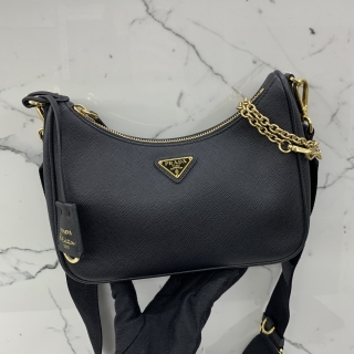PRADA BAG SAFFIANO 1BH204 RE-EDITION 2005 SHOULDER W/POUCH BLACK