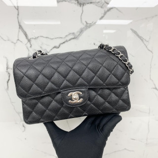 CHANEL BAG CLASSIC FLAP A01113 CAVIAR SMALL DOUBLE FLAP/WFLAP 23CM SHW BLACK RFID MICROCHIP L60LKACC