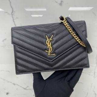 YSL BAG ENVELOPE 393963 WALLET ON CHAIN WOC BLACK GHW