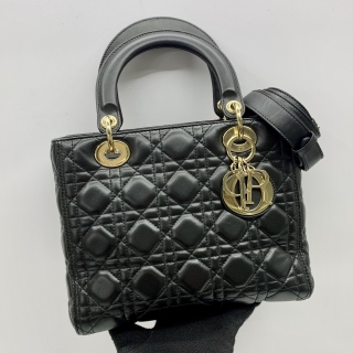 DIOR BAG LADY ZIP 2WAY MEDIUM BLACK GHW LAMBSKIN 09-MA-1117