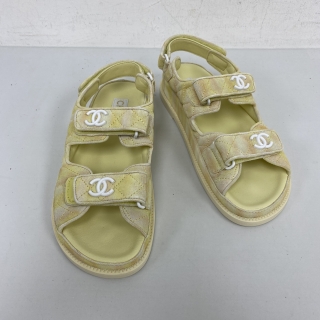 CHANEL SHOES SANDALS G35927 SUEDE MULTICOLOUR PASTEL YELLOW #38C