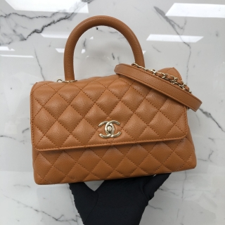 CHANEL BAG A92990 COCO HANDLE SMALL CAVIAR SKIN BROWN 23CM