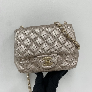 CHANEL BAG MATELASSE PERFORATED METALLIC 15CM CHAIN SHOULDER NO.20 GHW W/O CARD 20463164