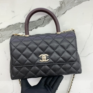 CHANEL BAG MATELASSE A92990 COCO HANDLE XS 23CM CAVIAR BLACK LIZARD HANDLE RFID MICROCHIPPED HU5TU7TG