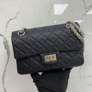 CHANEL BAG 2.55 CALFSKIN 20CM MINI CHAIN SHOULDER BLACK SHW RFID MICROCHIPPED NU2U9332
