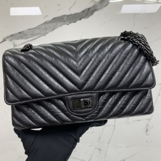 CHANEL BAG 2.55 CALFSKIN 24CM MEDIUM DOUBLE FLAP SO-BLACK NO.30
