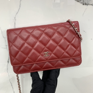 CHANEL SLG MATELASSE LAMBSKIN WALLET ON CHAIN WOC SHW W/O CARD NO.19 RED 19226012