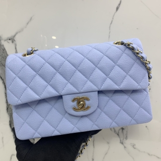 CHANEL BAG CLASSIC FLAP 23CM WFLAP/DOUBLE MICROCHIP BABY BLUE CAVIAR SKIN GN59T01L