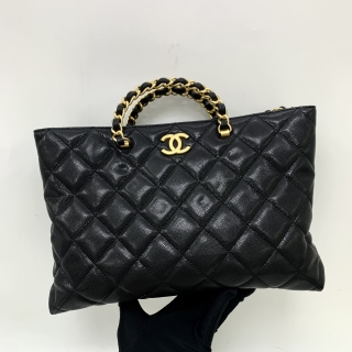 CHANEL BAG MATELASSE CAVIAR SKIN 2WAY CHAIN TOTE HANDBAG GHW BLACK MICROCHIPPED RFID C48NGPP3