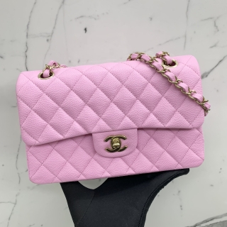 CHANEL BAG CLASSIC FLAP CAVIAR SKIN DOUBLE FLAP 23CM SMALL GHW PINK MICROCHIPPED EHK1765H