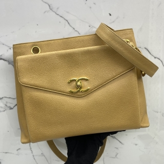 CHANEL BAG CAVIAR SKIN VINTAGE CHAIN SHOULDER TURNLOCK FLAP (NO HOLOGRAM)