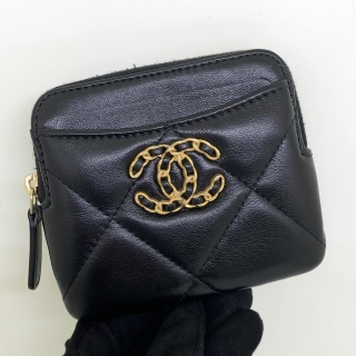 CHANEL SLG CHANEL19 LAMB COIN POUCH CARD HOLDER RFID MICROCHIP AHUETCHH