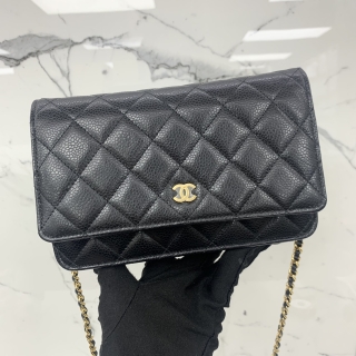 CHANEL SLG CLASSIC WALLET ON CHAIN GHW, BLACK CAVIAR RFID 30930137