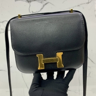 HERMES BAG CONSTANCE MINI 18 EPSOM NOIR GHW C STAMP CAS685