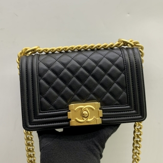 CHANEL BAG BOY LAMBSKIN 20CM MINI CHAIN SHOULDER BLACK GHW  RFID MICROCHIPPED X688KJGB