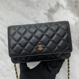 CHANEL BAG LAMBSKIN WALLET ON CHAIN GHW BLACK NO.20 WITH CARD 20232156