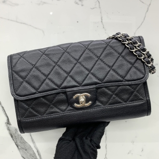 CHANEL BAG MATELASSE CALF FLAP CHAIN SHOULDER BLACK, WITH CARD, NO.19 19179049