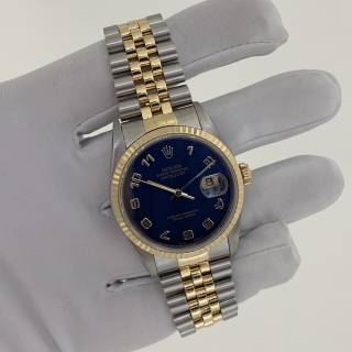 ROLEX WATCH DATEJUST 16233 BLUE COMPUTER FACE W/SERVICE RECEIPT WATCH ONLY X377992