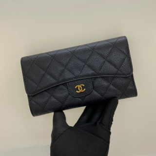 CHANEL SLG MATELASSE A31506 CAVIAR TRIFOLD LONG WALLET BLACK GHW NO CARD NO.18 18950652