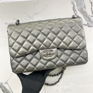 CHANEL BAG MATELASSE A5860 CLASSIC FLAP JUMBO 30CM DOUBLE FLAP NO18 (W/CARD), RECOLORED SILVER 18849055