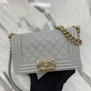 CHANEL BAG BOY A67085 CAVIAR SMALL 20CM GRAY GHW MICROCHIP K30EL8N0
