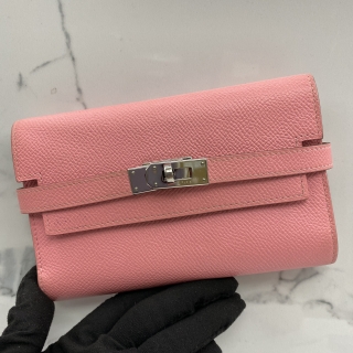 HERMES SLG KELLY WALLET DEPLIANT COMPACT EPSOM PHW, X STAMP