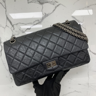 CHANEL BAG 2.55 CALFSKIN W/DOUBLE FLAP MEDIUM 28CM BLACK SHW NO.13 WITH CARD 13268438