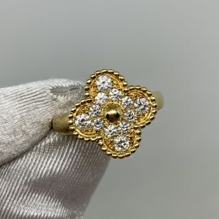 VAN CLEEF & ARPELS FINE JEWELRY RING VINTAGE ALHAMBRA DIAMOND YG750 6.68G W/CERT 2014