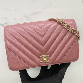 CHANEL BAG CHEVRON CALFSKIN PINK GHW FLAP 21CM NO.24 WC 24842725