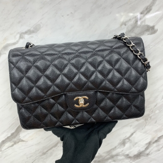 CHANEL BAG CLASSIC FLAP CAVIAR SKIN DOUBLE FLAP JUMBO 30CM SHW, WITH CARD, NO.25 25146891