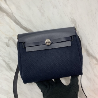 HERMES BAG MINI HERBAG 20 G STAMP MILITAIRE/VACHE HUNTER AH BLEU IN