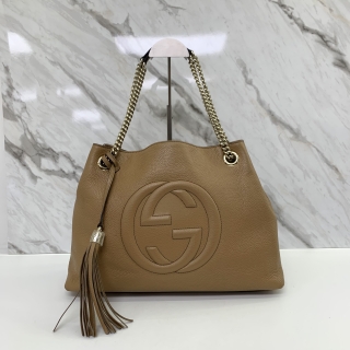 GUCCI BAG GG 535196 CHAIN SHOULDER TOTE BROWN