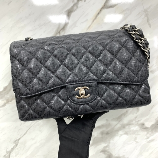 CHANEL BAG MATELASSE CAVIAR SKIN 30CM JUMBO DOUBLE FLAP WFLAP SHW NO.14 W/CARD BLACK 14955074
