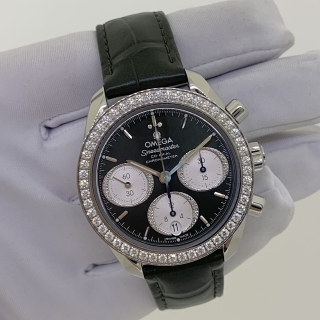 OMEGA WATCH SPEEDMASTER 324.18.38.50.60.001 38MM CO-AXIAL CHRONOMETER CHRONOGRAPH DARK GREEN DIAL DIAMOND BEZEL FULL SET 2024 88283990