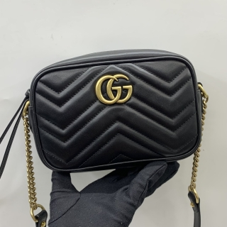 GUCCI BAG MARMONT CAMERA MINI QUILTED LEATHER SHOULDER BLACK 735355