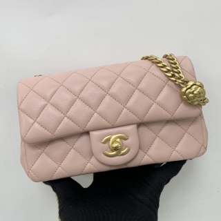 CHANEL BAG LAMBSKIN AS4041 LAMBSKIN 20CM MINI RECTANGLE SINGLE FLAP CAMELLIA CRUSH MICROCHIPPED E9U8016H