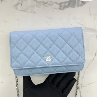 CHANEL BAG MATELASSE AP0250 CAVIAR SKIN WALLET ON CHAIN GHW LIGHT BLUE RFID MICROCHIP G1L4AA2L