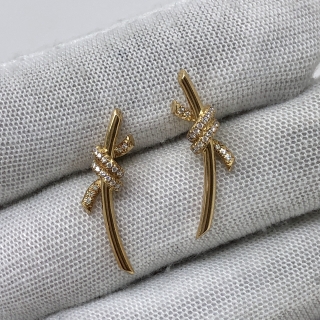 TIFFANY FINE JEWELRY EARRINGS KNOT DIAMOND YG750 4.4G