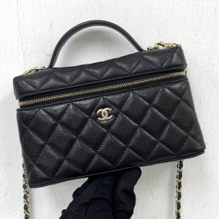 CHANEL BAG CAVIAR SKIN AP4385 VANITY WITH CHAIN 2WAY BLACK GHW RFID MICROCHIPPED L7A64H70